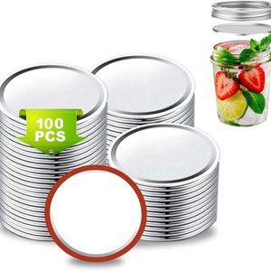 NEW 86mm Regular Mouth Canning Lids - 100 PCS Mason Jar Lids and EXTRA 3 Bands